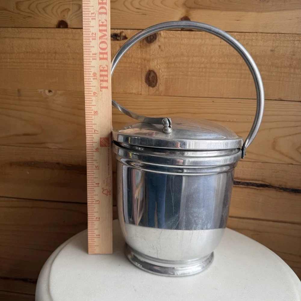 Depression Era Swing Lid Chrome Ice Bucket Insulated *Flaws* ‎ Made In Italy